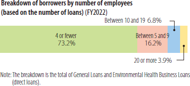 Breakdown of borrowers by number of employees(based on the number of loans) (FY2022)