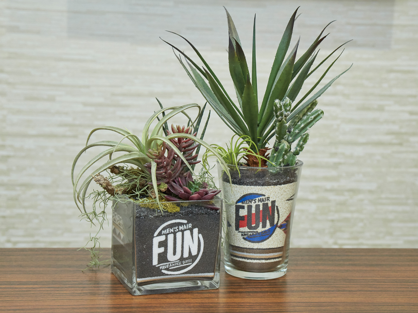 お客さまから開店祝いで届いた植物。店名「FUN」には、お客さまに笑顔になってもらいたいという想いが。