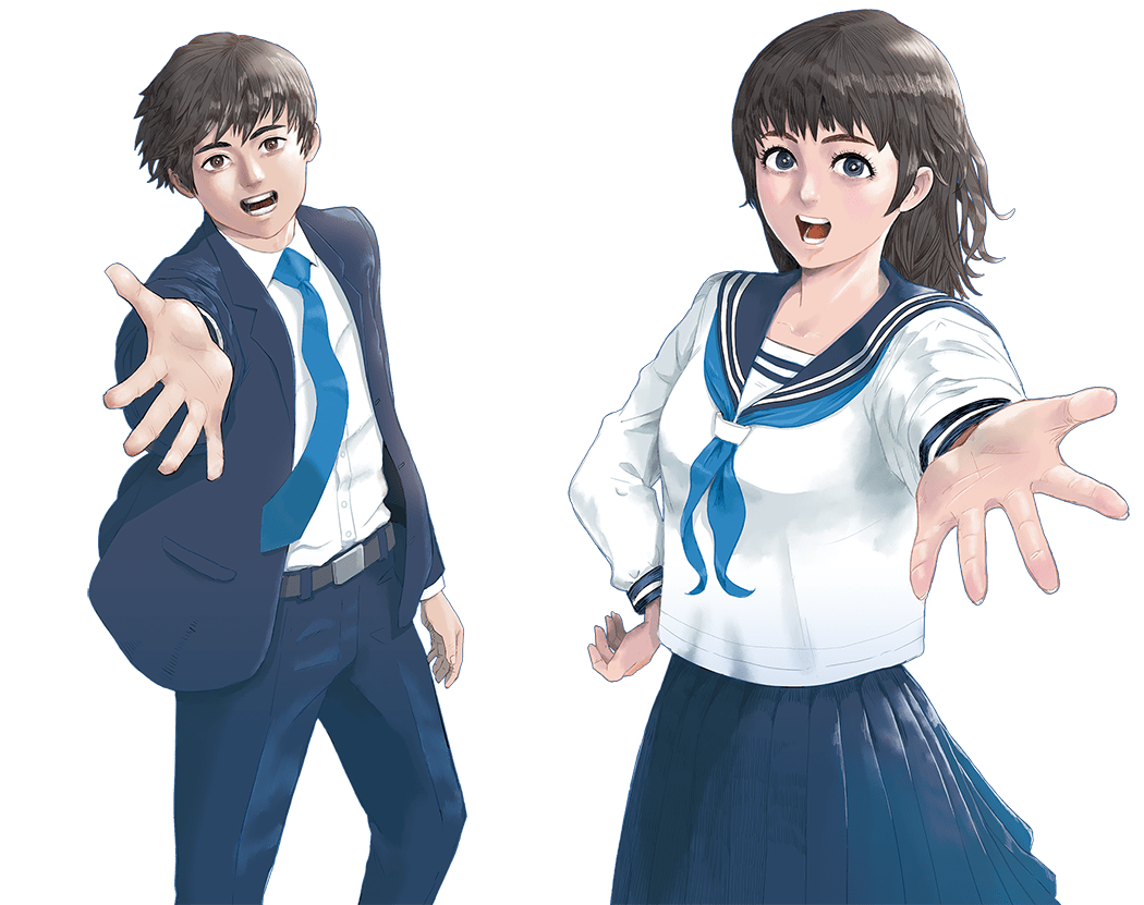 手を差し出す高校生の男子と女子