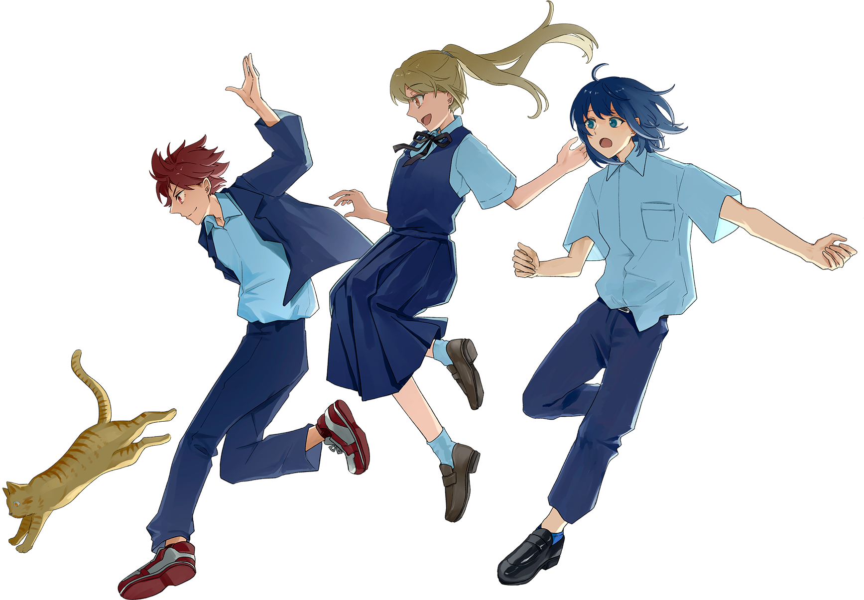 ジャンプする男子高校生と女子高校生